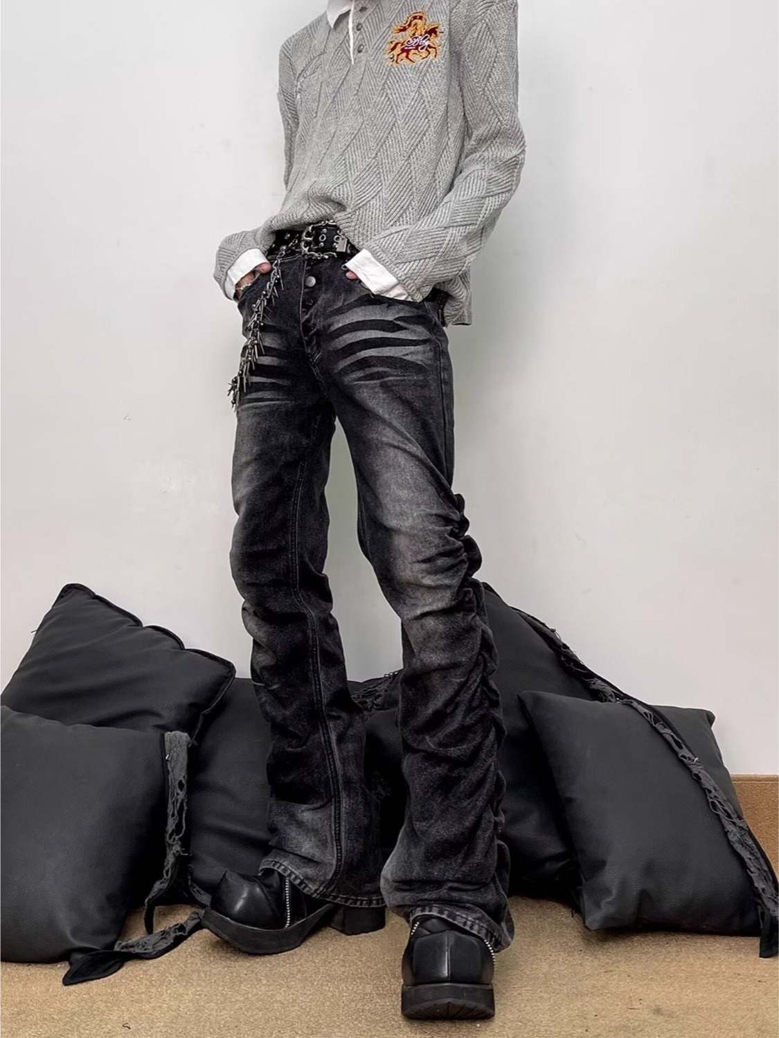 Washed Black Grey Men's Slim S - Streetwear Brand Denim review and price